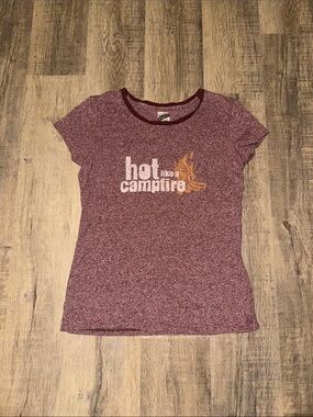 Women's ironic 'Hot Like a Campfire' Burgundy Graphic Tee
